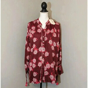 Omika Ezra Button Up Blouse Top in Isla Merlot Floral Print NEW Size XL $249